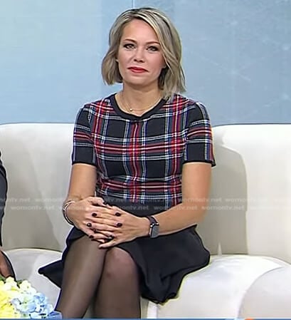 Dylan’s black plaid top and skirt on Today