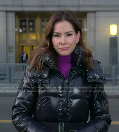 Rebecca’s black puffer coat on Good Morning America