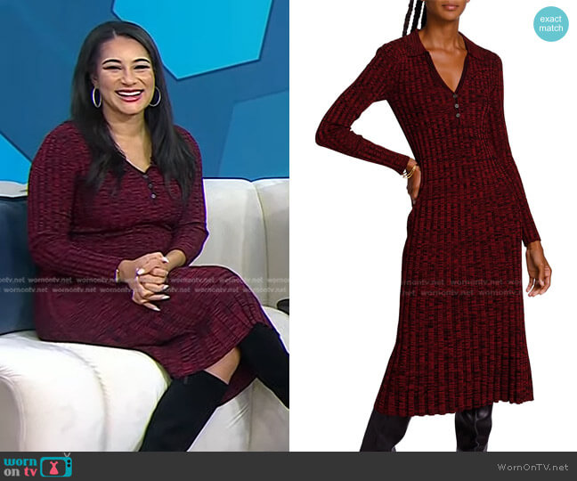 Elie Tahari Polo Midi-Dress in Garnet Noir Space Dye worn by Morgan Radford on Today