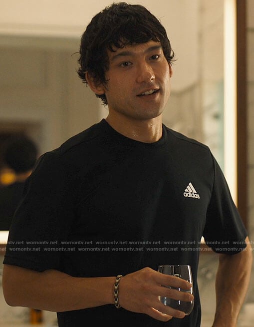 Ethan’s black Adidas running shirt on The White Lotus