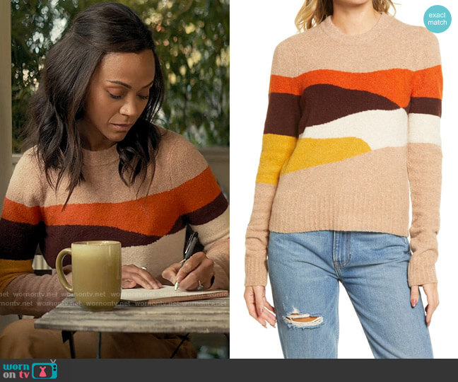 Faherty Summit Intarsia Sweater worn by Amy Wheeler (Zoe Saldana) on From Scratch