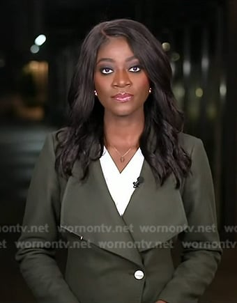 Faith Abubey’s green wrap coat on Good Morning America