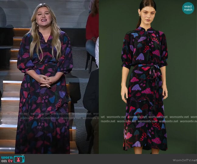 Farm Rio Neon Mushrooms Midi Dress worn by Kelly Clarkson on The Kelly Clarkson Show