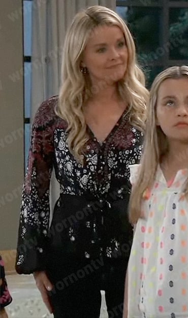 Felicia’s black floral v-neck blouse on General Hospital