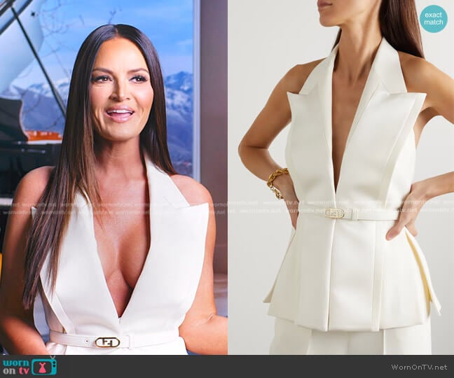 Fendi Belted Satin-Trimmed Halterneck Vest worn by Lisa Barlow on The Real Housewives of Salt Lake City