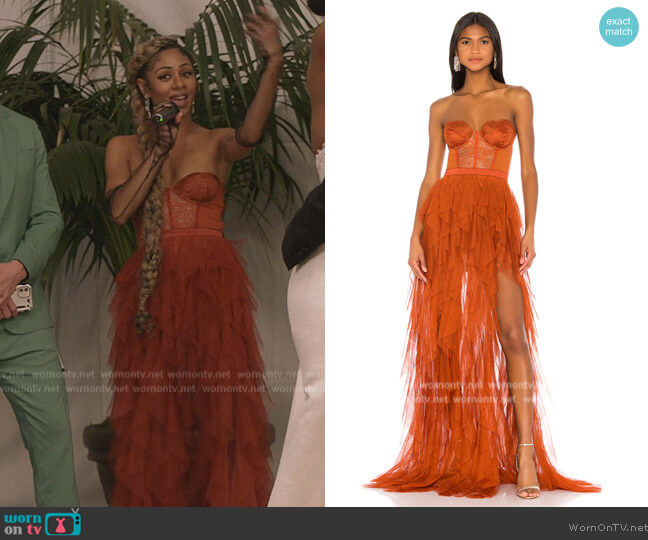 For Love & Lemons X REVOLVE Bustier Gown worn by Patience (Chelsea Tavares) on All American
