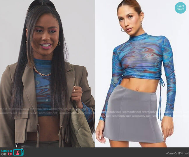 Forever 21 Mesh Marble Print Crop Top worn by Keisha (Netta Walker) on All American Homecoming