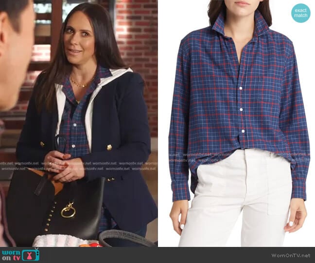 Frank & Eileen Eileen Plaid Cotton Button-Up Shirt in Navy/ Red Plaid worn by Maddie Kendall (Jennifer Love Hewitt) on 9-1-1