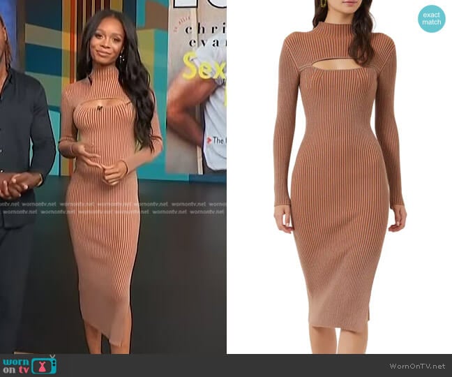 French Connection Mathilda Knit Cutout Long Sleeve Dress worn by Zuri Hall on Access Hollywood