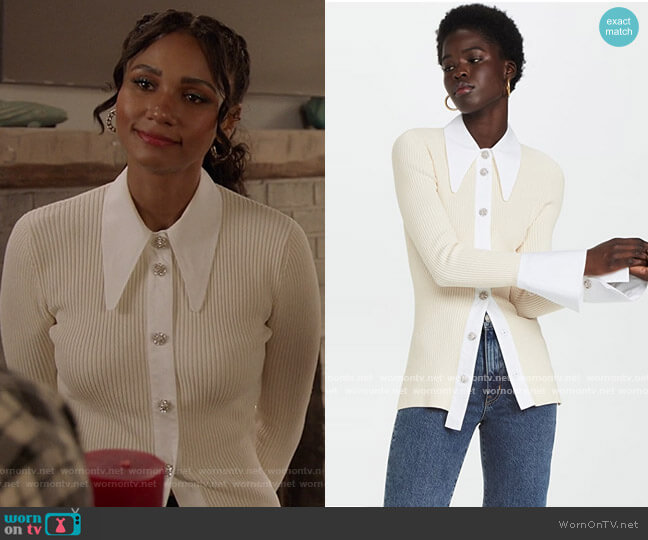 Ganni Melange Knit Shirt worn by Layla Keating (Greta Onieogou) on All American