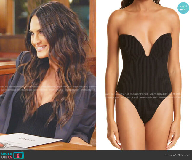 Gauge81 Morales Rib Merino Wool Blend Strapless Bodysuit worn by Lisa Barlow on The Real Housewives of Salt Lake City