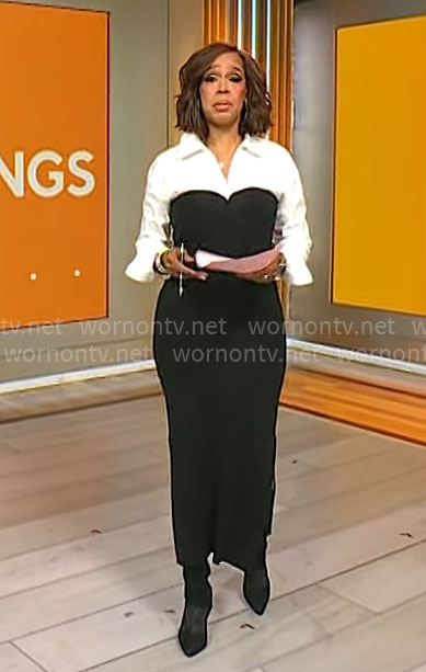 Gayle King’s black and white shirt dress on CBS Mornings
