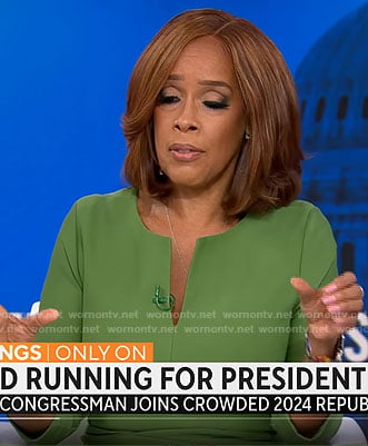 Gayle King’s green split-neck dress on CBS Mornings