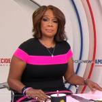 Gayle King’s black and pink stripe dress on CBS Mornings