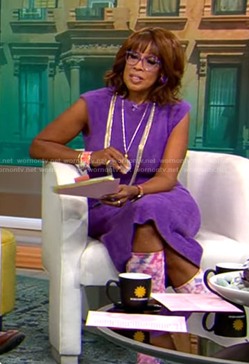 Gayle King’s purple furry dress on CBS Mornings
