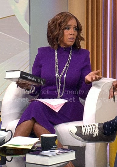 Gayle King’s purple knit dress on CBS Mornings
