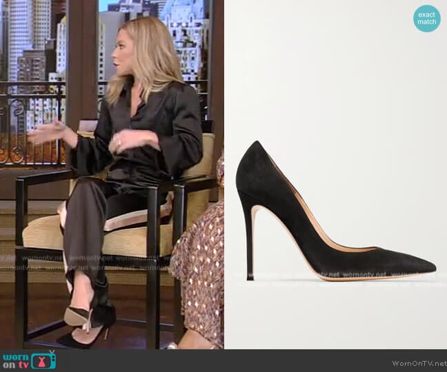 Gianvito Rossi 105 suede pumps worn by Kelly Ripa on Live with Kelly and Mark
