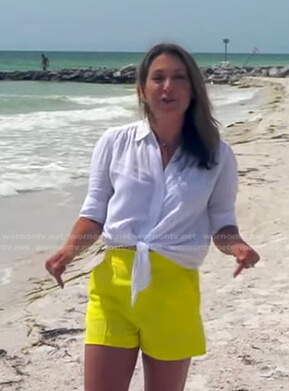 Ginger’s white tie front shirt and yellow shorts on Good Morning America