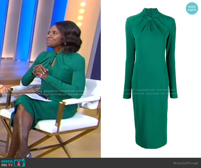 Giorgio Armani Cut-Out Long-Sleeve Dress worn by Deborah Roberts on Good Morning America