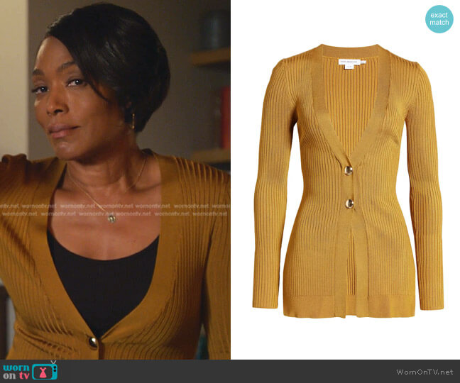 Good American Rib Cardigan in Goldenrod worn by Athena Grant (Angela Bassett) on 9-1-1