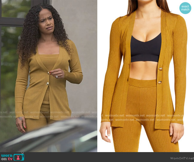 Good American Rib Cardigan worn by Shanelle Tucker (Shannon Kane) on Reasonable Doubt