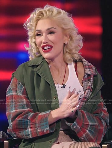 Gwen’s red mixed plaid shirt on The Voice