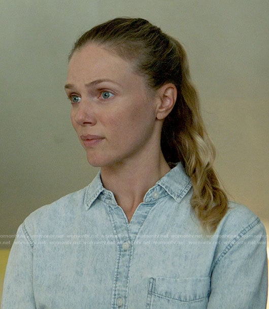 Hailey’s acid wash shirt on Chicago PD