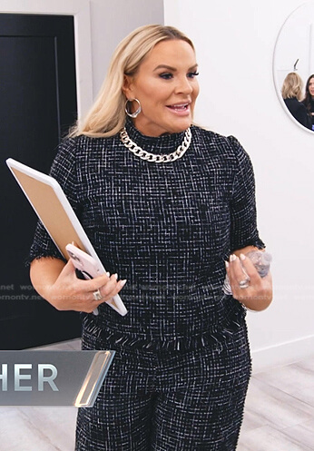 Heather’s black check top and pants on The Real Housewives of Salt Lake City