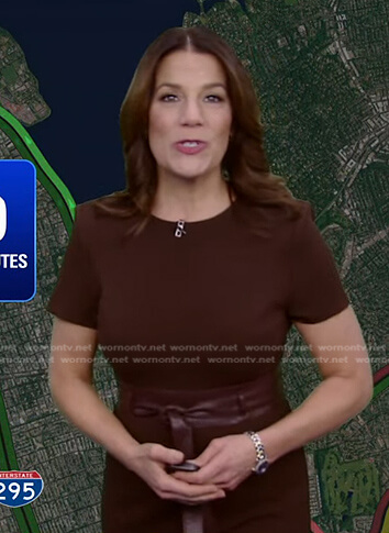 Heather’s brown leather belt dress on Good Morning America
