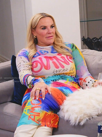 Heather’s graffiti print dress on The Real Housewives of Salt Lake City
