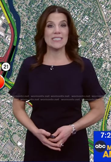 Heather’s navy ruffle sleeve dress on Good Morning America