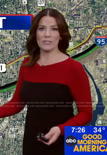 Heather’s red and black colorblock dress on Good Morning America