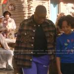 Hen’s brown plaid shirt and purple pants on 9-1-1