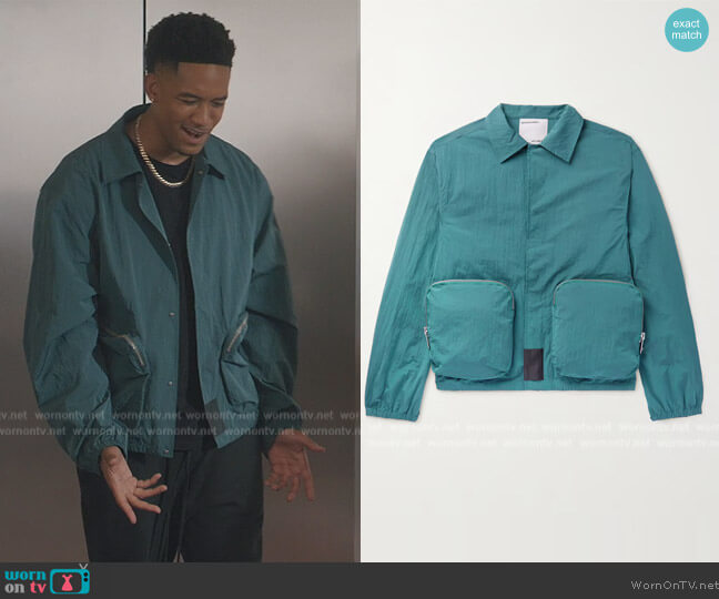 HaydenShapes Template Coach Logo-Appliquéd Crinkled-Shell Jacket worn by Damon (Peyton Alex Smith) on All American Homecoming
