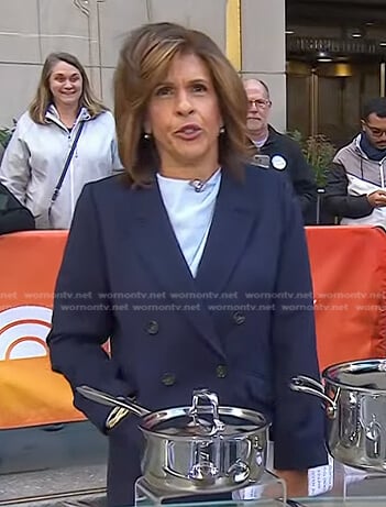 Hoda’s navy double breasted coat on Today