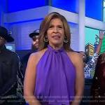 Hoda’s purple tie neck top and pants on Today