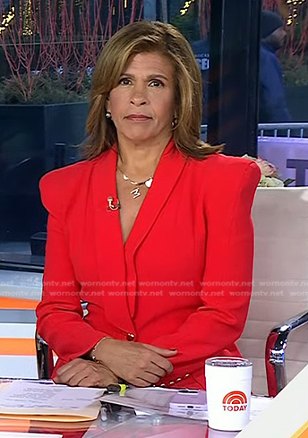 Hoda’s red seamed blazer and pants on Today