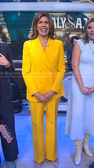 Hoda’s yellow double breasted blazer and pants on Today