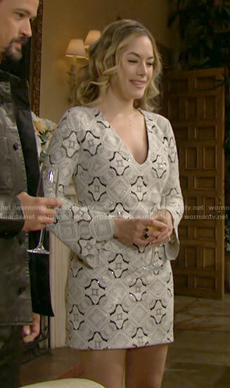 Hope’s white embellished geometric mini dress on The Bold and the Beautiful