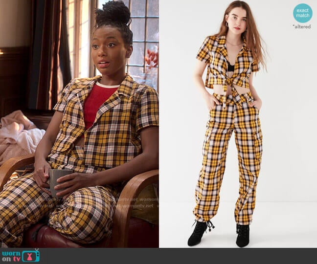 I.AM.GIA Keidis Tie-Front Plaid Top worn by Whitney Chase (Alyah Chanelle Scott) on The Sex Lives of College Girls