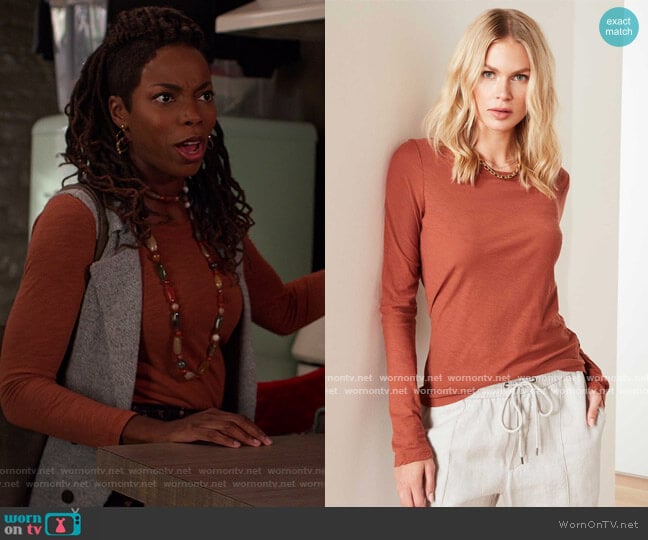 James Perse Sheer Slub Long Sleeve Crew Neck Tee worn by Denise (Sasheer Zamata) on Home Economics