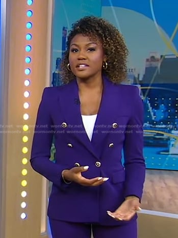 Janai’s purple double breasted blazer on Good Morning America