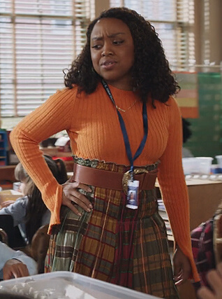 Janine’s mixed plaid skirt on Abbott Elementary