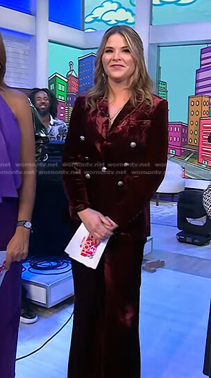 Jenna’s burgundy velvet blazer and pants on Today