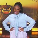 Jennifer’s lavender pants and tie neck blouse on The Jennifer Hudson Show