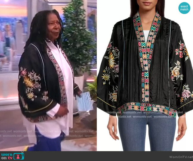 Johnny Was Eno Embroidered Pintuck Kimono worn by Whoopi Goldberg on The View