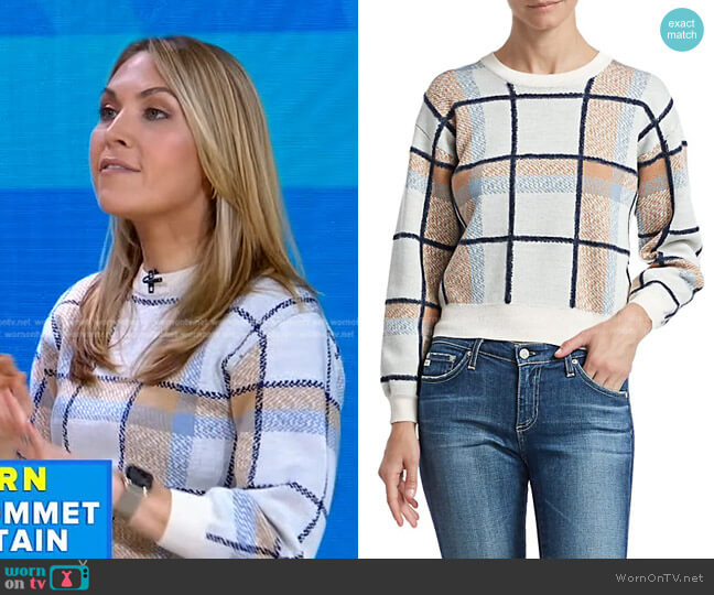 Joie Austine Plaid Crewneck Sweater worn by Lori Bergamotto on Good Morning America