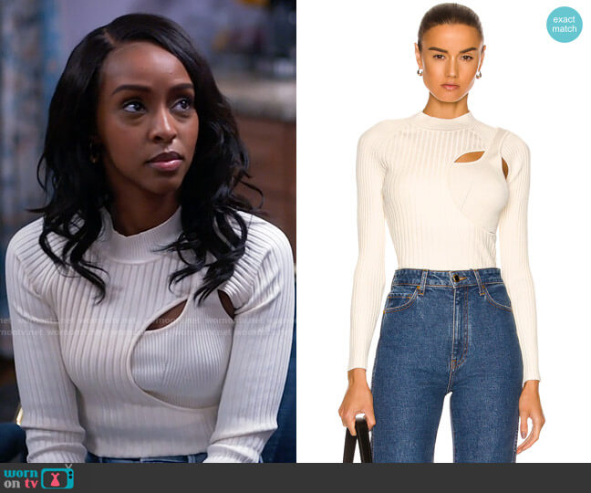 Jonathan Simkhai Vivianne Top worn by Karen Mott (Ebony Obsidian) on Tyler Perrys Sistas
