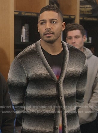 Jordan’s gray stripe cardigan on All American