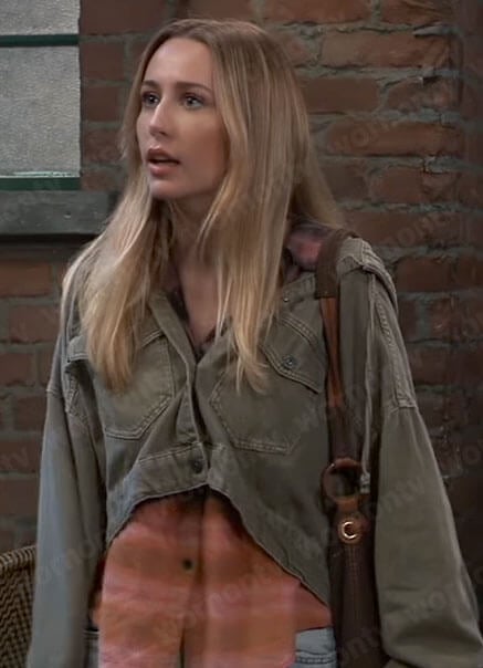 Josslyn’s cropped olive green denim jacket on General Hospital